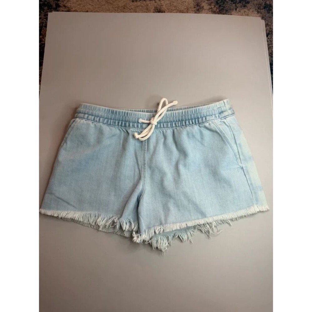 Aerie Chambray Shorts Women’s XS Light Wash Drawstring Pull-On Frayed Hem